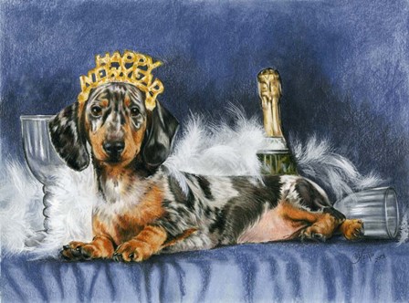 Happy New Year With Party Hat by Barbara Keith art print