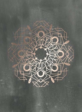 Rose Gold Foil Mandala IV on Black Wash by Chariklia Zarris art print