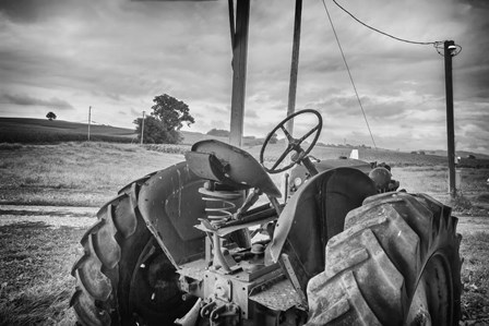 Tractor and Tobacco Field BW by Bob Rouse art print