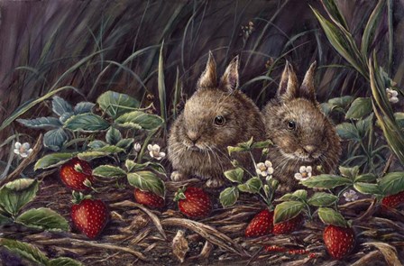 Strawberry Bunnies by Wanda Mumm art print