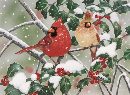 Snowy Perch - Cardinals by William Vanderdasson art print