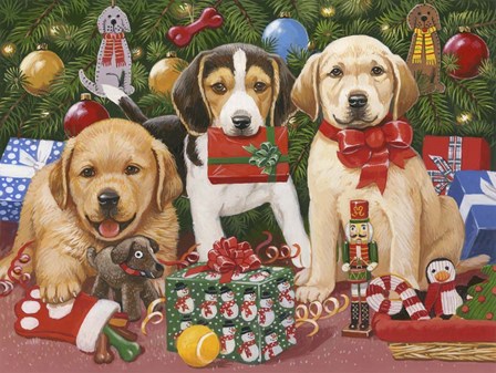 Which One&#39;s Mine - Xmas Puppies by William Vanderdasson art print