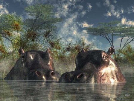 Hippos Coming To Get You by Daniel Eskridge art print