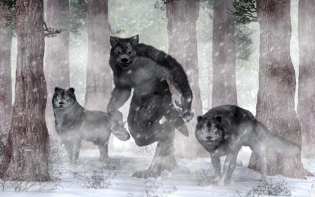 Werewolf And Wolves by Daniel Eskridge art print