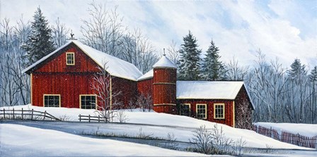 Red Barn Winter by Debbi Wetzel art print