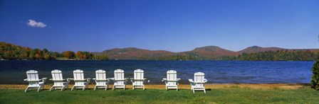 Adirondack Chairs at Blue Mountain Lake, Adirondack Mountains, New York State by Panoramic Images art print