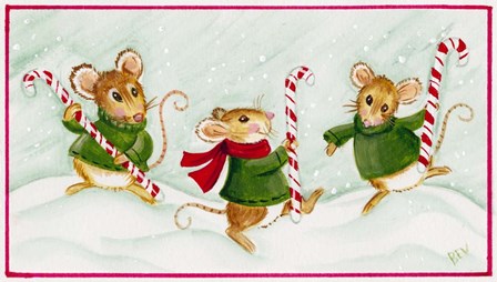 3 Mice With Candy Canes by Beverly Johnston art print
