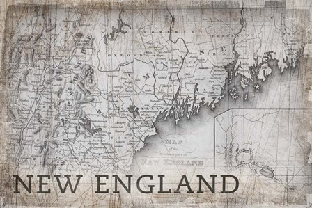 New England Map White by PI Galerie art print