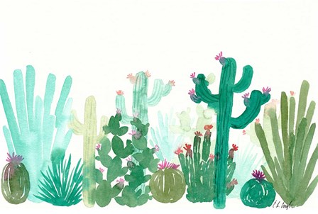 Long Green Cactus Landscape by Elise Engh art print