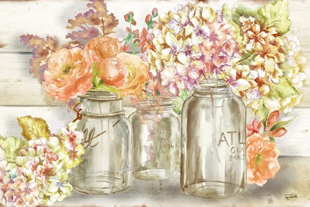 Colorful Flowers in Mason Jar Gold by Tre Sorelle Studios art print