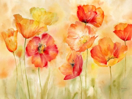 Watercolor Poppy Meadow Spice Landscape by Cynthia Coulter art print