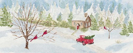 Christmas in the Country panel with red truck by Tara Reed art print