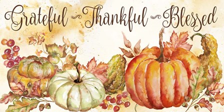 Watercolor Harvest Pumpkin Grateful Thankful Blessed by Tre Sorelle Studios art print