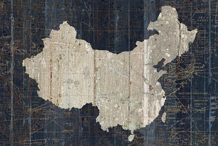 Old World Map Blue China by Wild Apple Portfolio art print