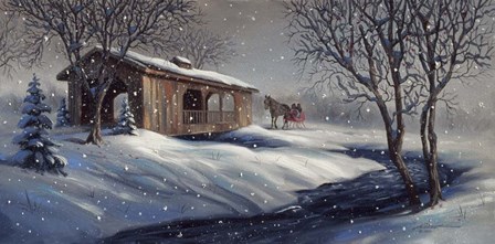 Covered Bridge Snow by D. Rusty Rust art print