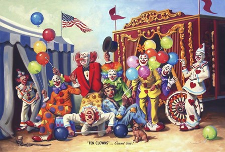 Ten Clowns by D. Rusty Rust art print