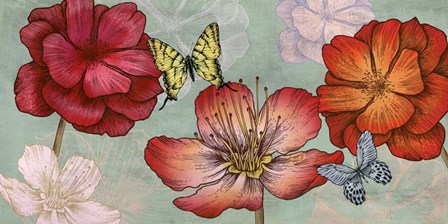 Flowers and Butterflies (Aqua) by Eve C. Grant art print