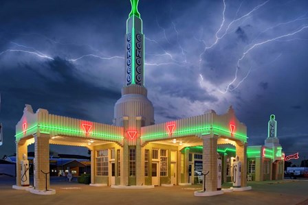 Rt 66 Shamrock Texas Conoco Lightning by Mike Jones Photo art print