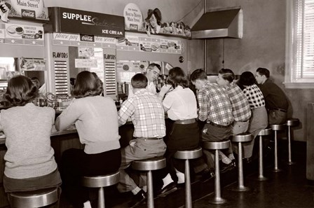 1950s Rear View Of Teenage Boys &amp; Girls? by Vintage PI art print