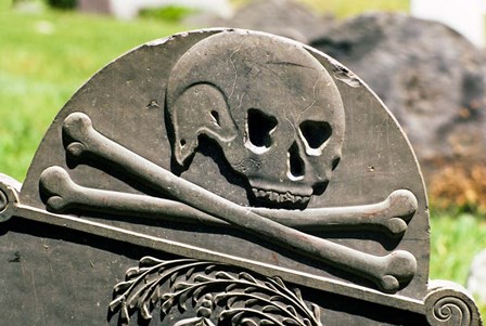 Skull And Crossbones Carved On Tombstone by Vintage PI art print