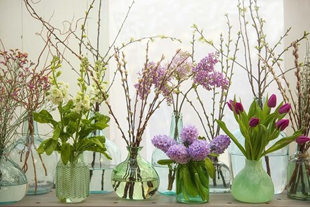 Spring Flowers in Glass Bottles III by Cora Niele art print