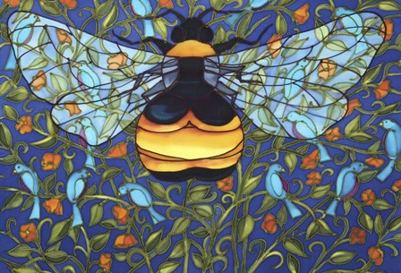 Bee And Blue Birds by Holly Carr art print