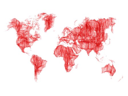 World Map Red Drawing by Naxart art print