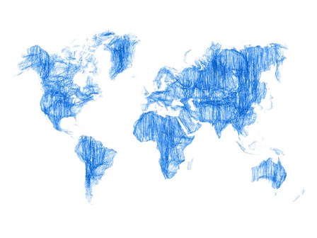 World Map Blue Drawing by Naxart art print