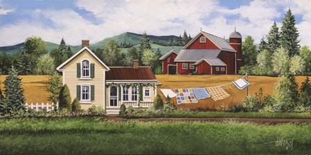 House, Quilt &amp; Red Barn by Debbi Wetzel art print