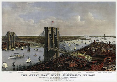 Brooklyn Bridge By Currier and Ives 1885 by Vintage Lavoie art print