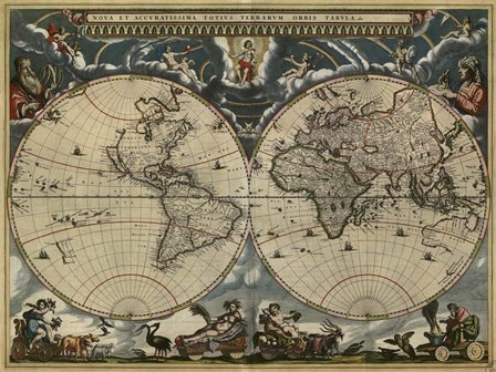 Map of the World by Blaeu 1684 by Vintage Lavoie art print
