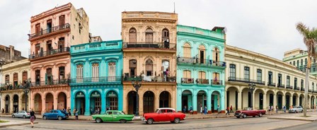Cars in Front of Colorful Houses, Havana, Cuba by Panoramic Images art print