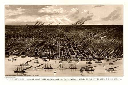 Birds Eye View Of Detroit Michigan 1889 by Vintage Lavoie art print