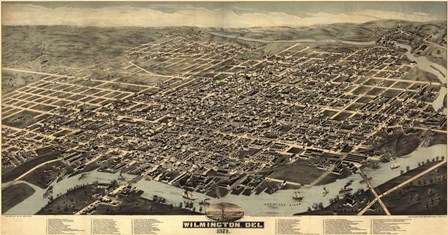 Map Of Wilmington Delaware 1874 by Vintage Lavoie art print
