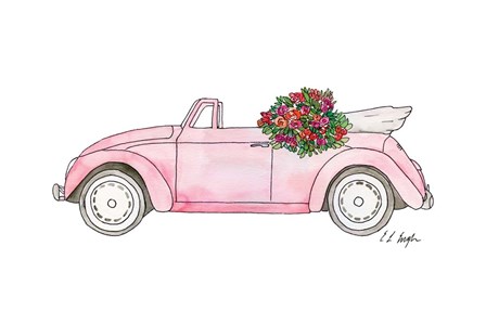 Pink Car with Roses by Elise Engh art print