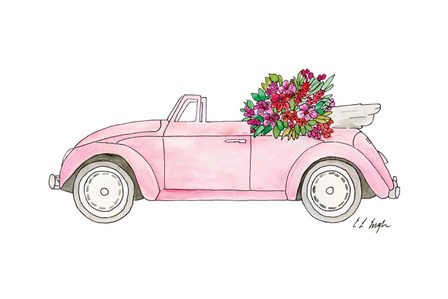 Pink Car with Tropical Flowers by Elise Engh art print
