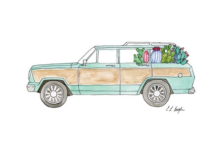 Wagoneer with Cactus by Elise Engh art print