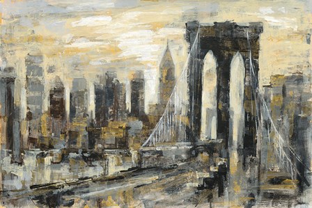 Brooklyn Bridge Gray and Gold by Silvia Vassileva art print