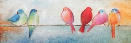 Colorful Birds On A Wire by Kimberly Allen art print