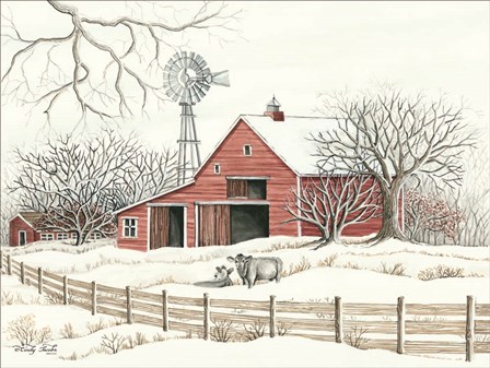 Winter Barn with Windmill by Cindy Jacobs art print