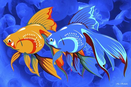 Blue And Orange Fish by Ata Alishahi art print
