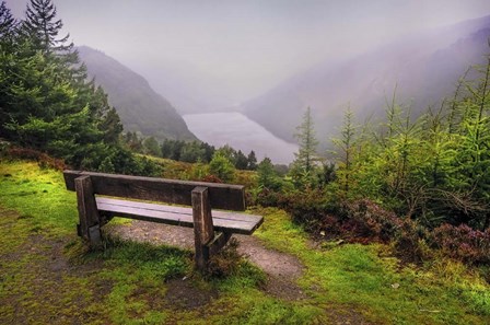 Bench Over the Upper Lake in Glendalough Ireland by Jenny Rainbow Fine Art art print